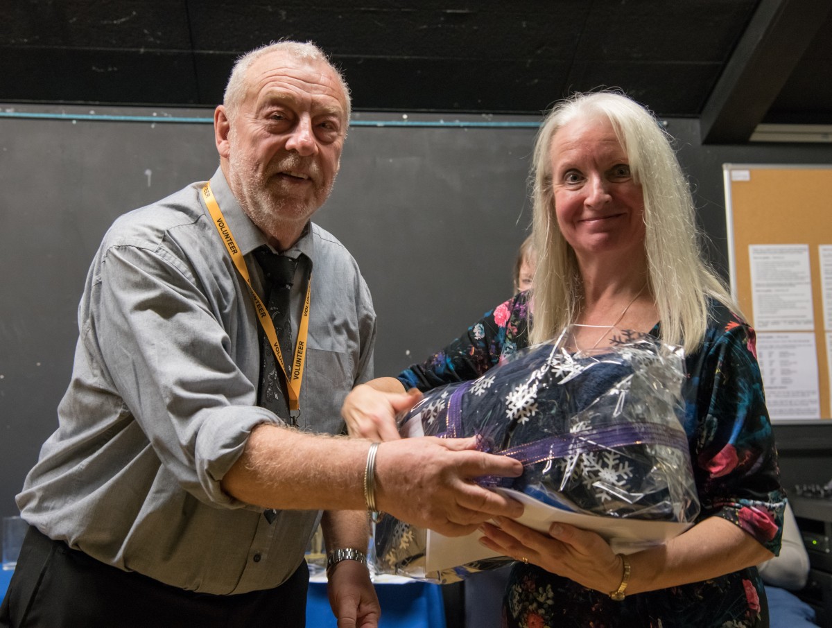 Paul Rutherford presents Vivienne Moles with her prize